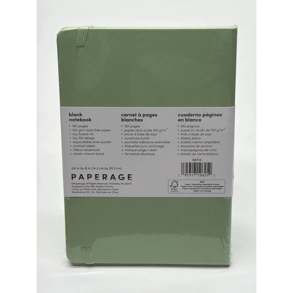 Paperage Blank Notebook Sage Green Hardcover Journal 160 Pages 5.6x8 100gsm